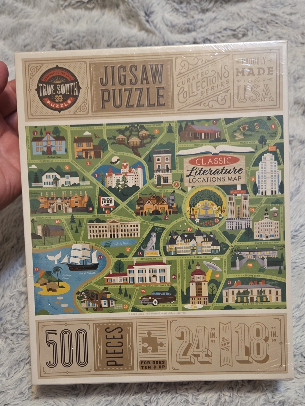 New! True South Classic Literature Locations Map - 500 Piece Puzzle